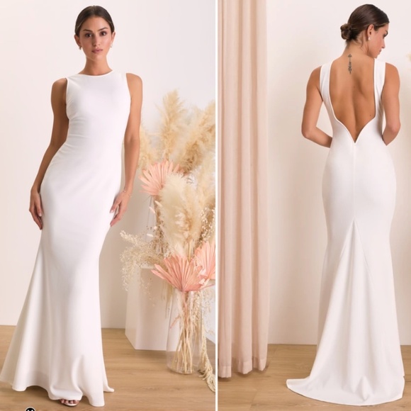 LULU's Bridal Wedding Chic Modern Sexy Minimalist Elegant Mermaid Trumpet Gown - Picture 1 of 4